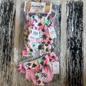 Hurley 2-piece Tankini set Tie dye tropical palm trees Size 14/16 UPF 50+